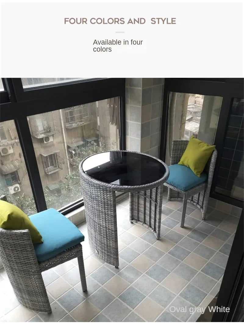 Balcony Rattan Garden Furniture Set 3-piece Patio Leisure Table and Chairs Courtyard Terrace Outdoor Round Table and Chairs T