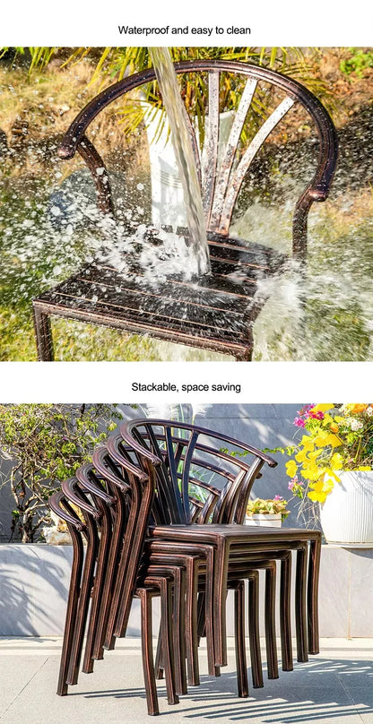 Cast Aluminum Outdoor Chairs Set of 2 Bistro Chairs Waterproof and Sun Resistant Patio Dinning Chairs Garden Chair Furniture