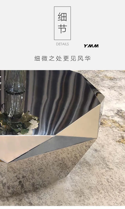 CZ  Steel Diamond-Shaped Coffee Table Modern Fashion Living Room Model Room Sales Office Mirror Titanium Small Coffee Table