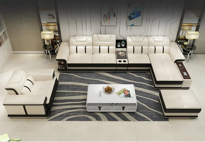 2023 Cheap Living Room Furniture Sofa Partition L-shaped Leather Sofa Set with Custom Material Function Table