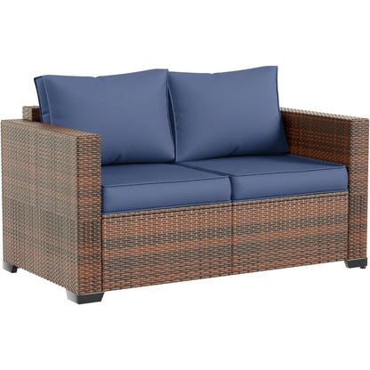 Amopatio Outdoor loveseat Furniture 2-Seat Wicker Patio Love seat, Small Patio loveseat with Water-Resistant Cover & Non-Slip Cu