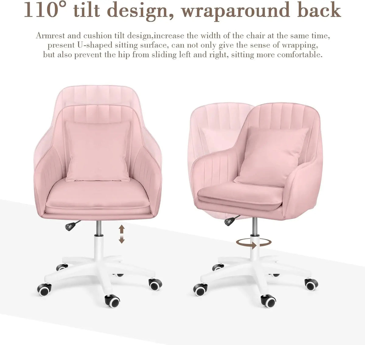 Mid Back Velvet Vanity Chair Swivel Rolling Desk Chair with Wheels, Modern Upholstered Makeup Chair for Women Girls, Computer Ta