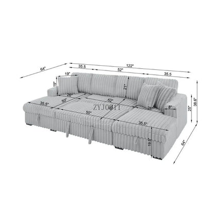 U-chair, 122-in-2 pull-out bed, living room with double storage sectional plush corduroy sofa