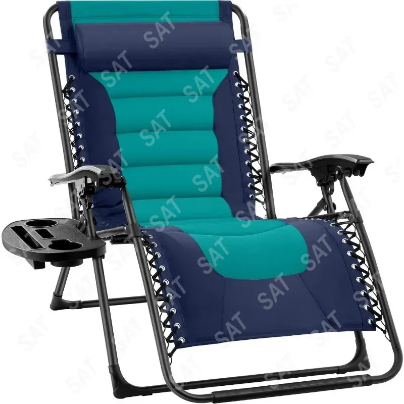 v Oversized Padded Zero Gravity Chair, Folding Outdoor Patio Recliner, XL Anti Gravity Lounger for Backyard w/Headrest, Cup Hold