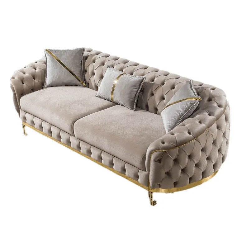 Sofa Velvet American light luxury fabric sofa straight row 123 Internet celebrity designer living room high-end buckle sofa