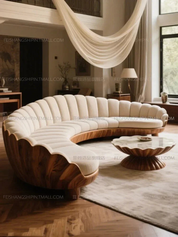 Furniture living room retro style large apartment solid wood multi-person sofa