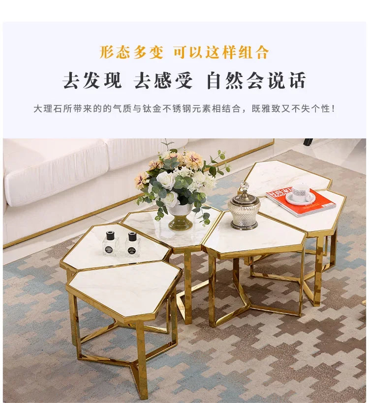 Creative Simple Modern Stainless Steel Marble Coffee Table Living Room Coffee Table Side Table
