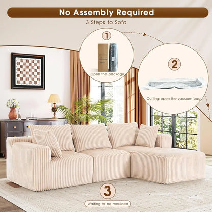 Cloud Modular Sofa Couch with L-Shape Chaise,Modern Sectional with Deep Seat, Upholstered Couches for Living Room Bedroom