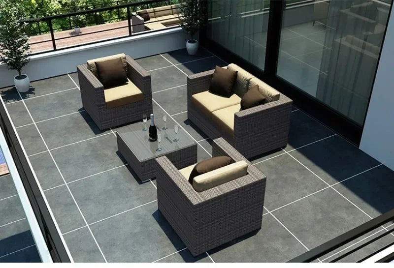 Luxury Terrace Courtyard Garden Furniture Outdoor Garden Sofa Combination Outdoor Waterproof Sun Protection Leisure Sofa Chair N