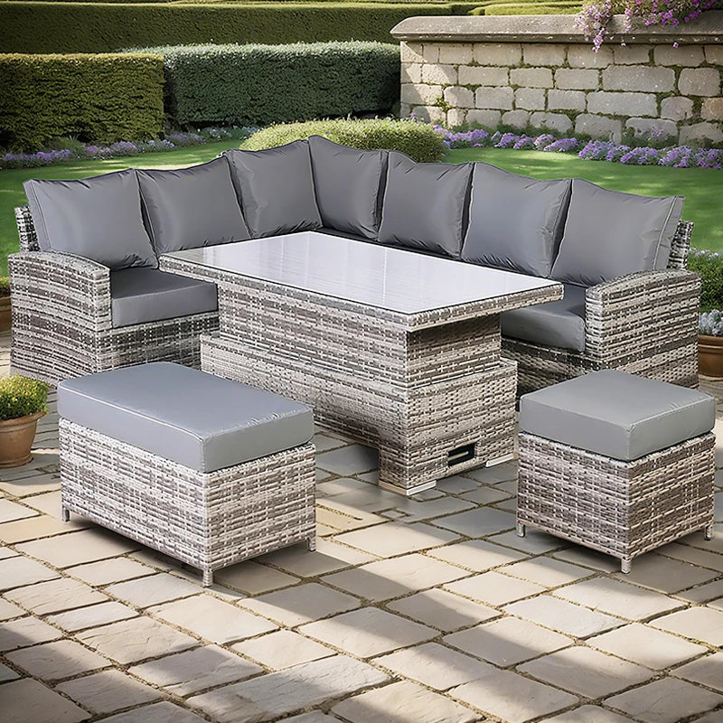 Best Selling Patio Furniture Garden Rattan Sofa Set Outdoor Restaurant PE Rattan L Shape Sectional Chaise Sofas with Tea Table