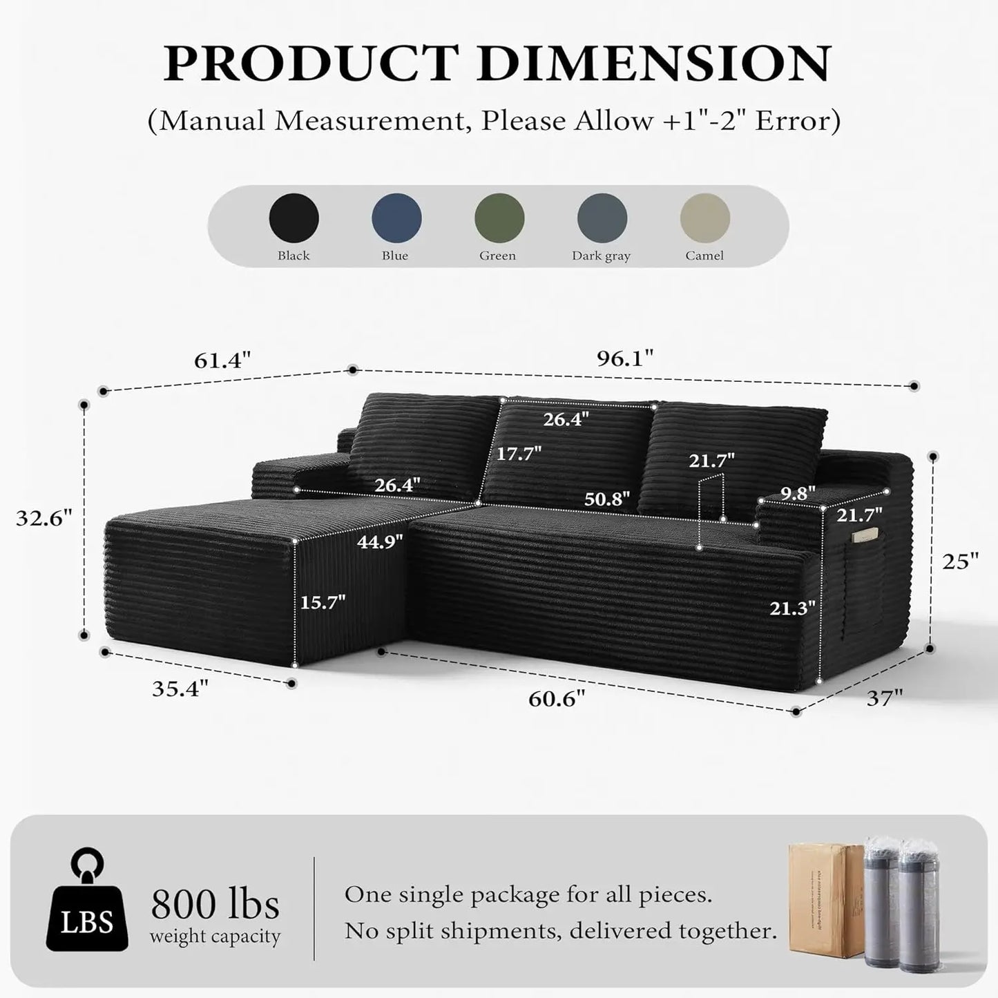 96" L-Shaped Modular Sectional Sofa with Left-Facing Chaise