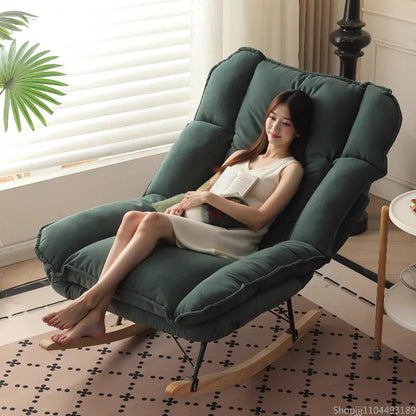 Memory Foam Rocker - Convertible Lounge Chair with Storage Pocket, Breathable Linen Recliner