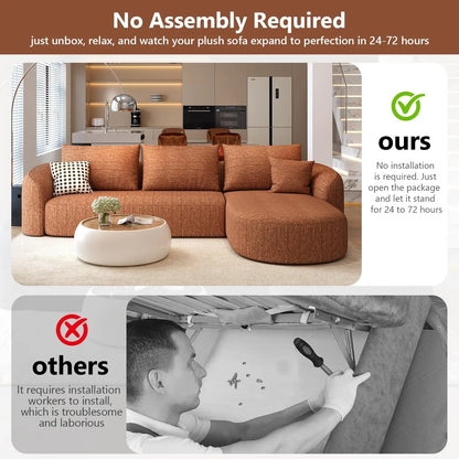 111" Modular Sectional Sofa Curved Back L-Shape Cloud Living Room Right Chaise Orange Customized
