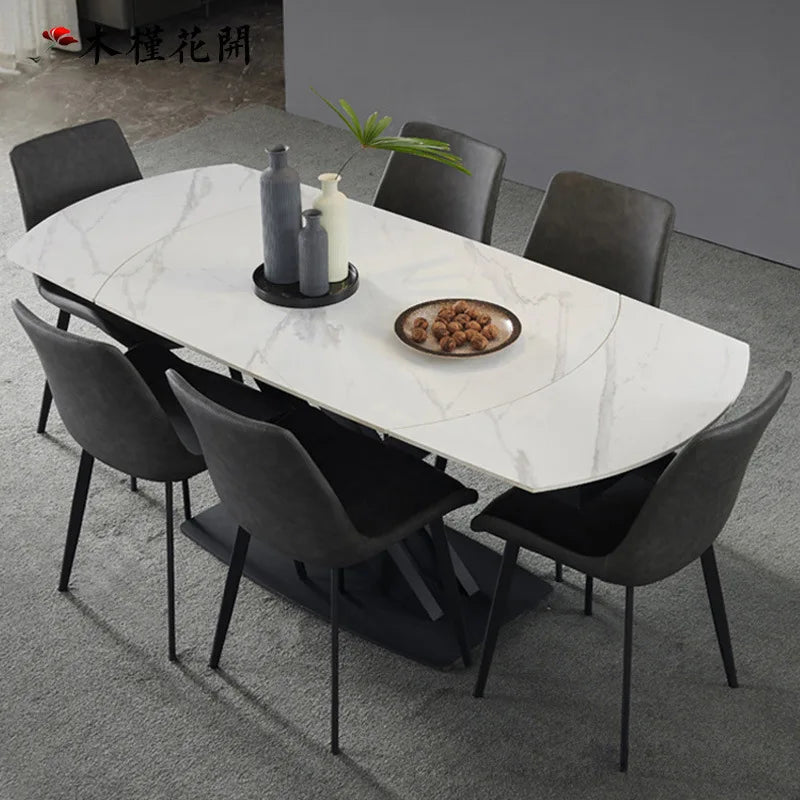 Italian minimalist light luxury multi-functional rock slab dining table combination size rectangular telescopicrotatinghousehold