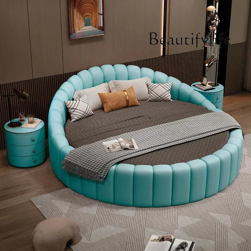 W round Bed Double Modern Simple round Leather Princess Large and Small Apartment Type Master Bedroom Marriage Bed Hotel
