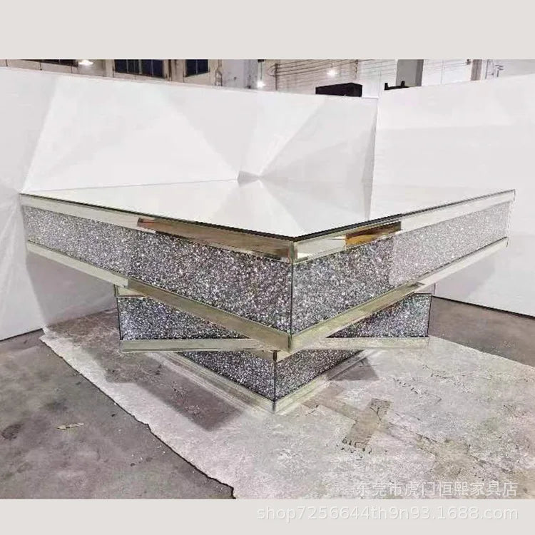 2024 hot sale modern light luxury rose gold 3D three-dimensional mirror rhinestone glass living room square coffee table corner