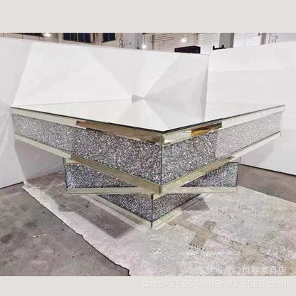 2024 hot sale modern light luxury rose gold 3D three-dimensional mirror rhinestone glass living room square coffee table corner