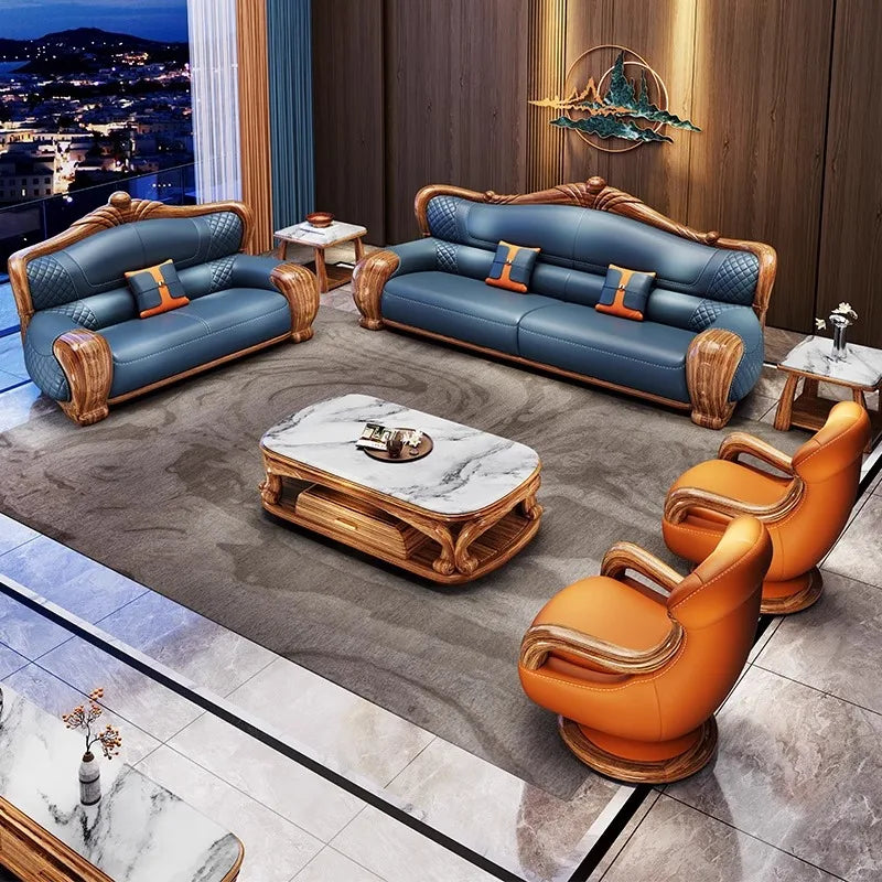 European-style villa, luxury ebony wood, leather art sofa