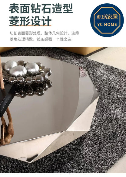 Modern Minimalist Luxury Diamond Stainless Steel Coffee Table Living Room Furniture Shaped  Center Table Tea Table Escritorios