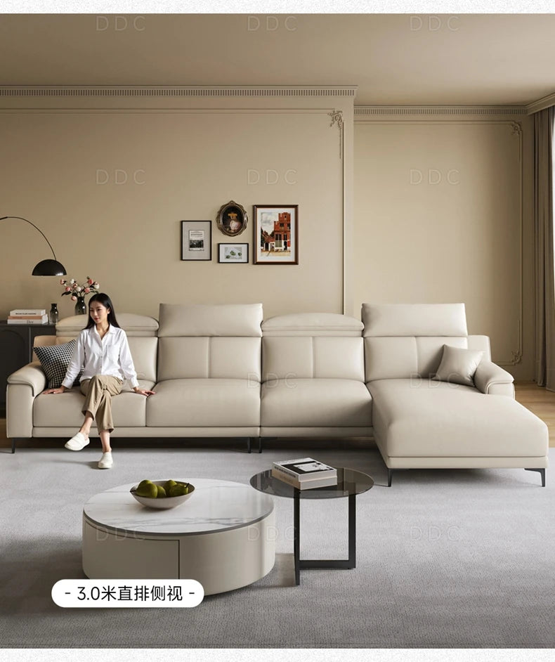Modern minimalist top-layer cowhide inline sofa small apartment Italian minimalist living room concubine