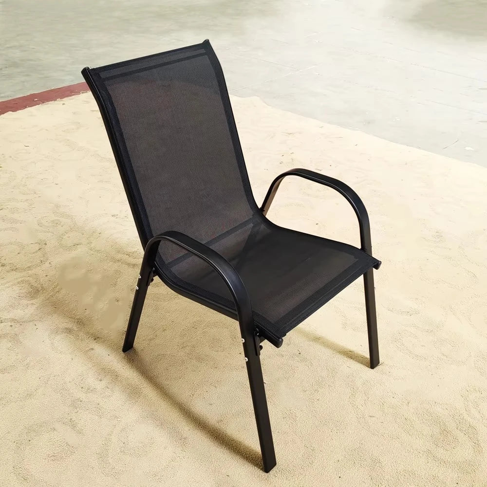Patio Metal Dining Stacking Garden Chair With Arm Comfort Flex Material Popular Black Outdoor Metal Stacking Chair