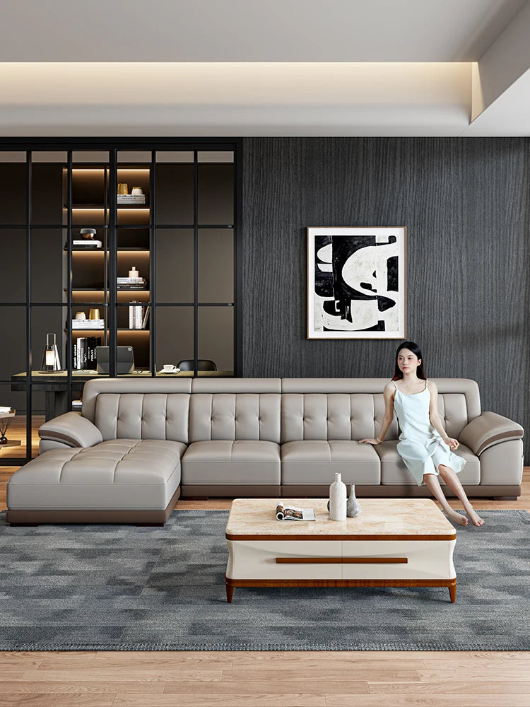LH leather sofa first layer cowhide modern simple size apartment living room solid wood combination