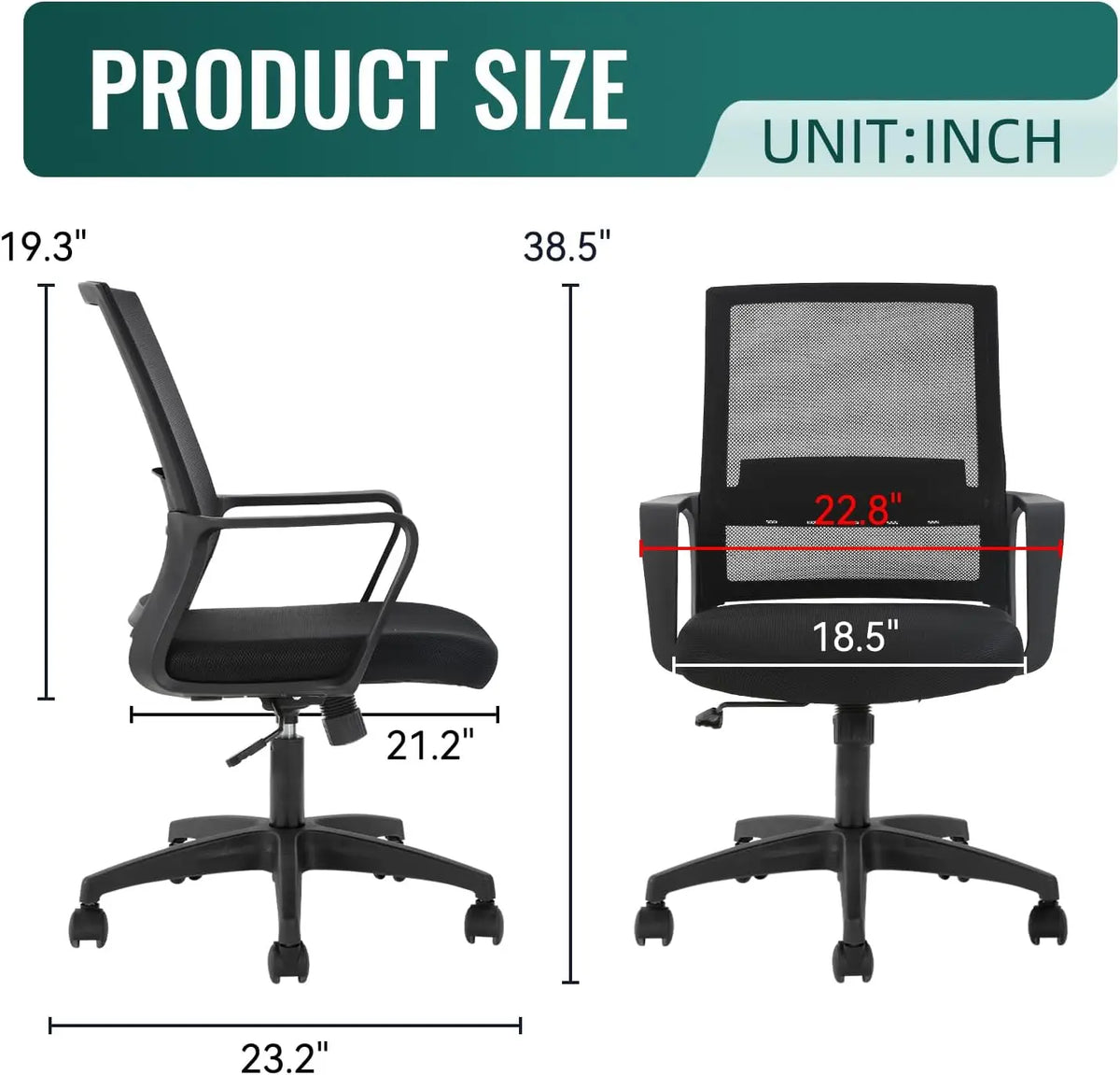Ergonomic Mesh Office Chair with Lumbar Support, Adjustable Height and Armrests, Black