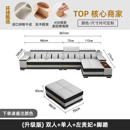 small apartment living room multi-functional massage light luxury Italian first layer cowhide 2024 new