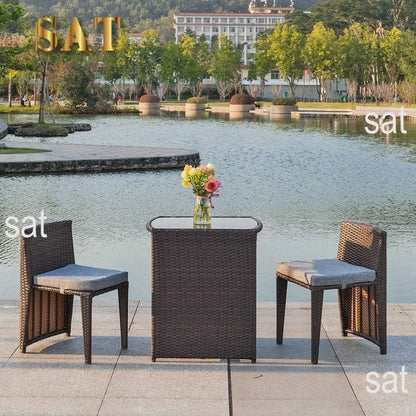 t Bonnlo 3 PCS Wicker Outdoor Patio Bistro Set, Patio Furniture Set for Small Space with Glass Top Table Dining Chairs, Balcony