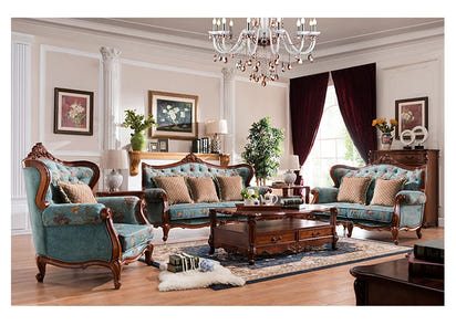 American-style all-solid wood fabric sofa combination three-person furniture set