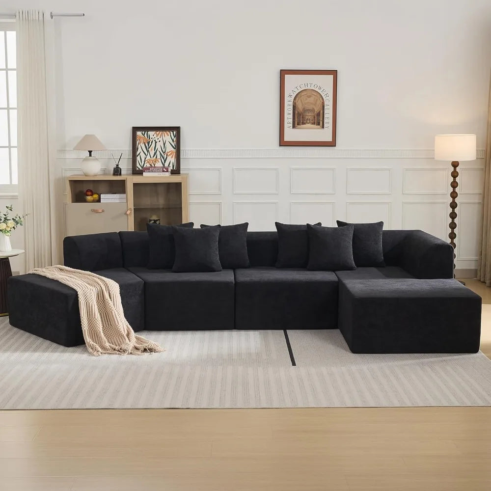 140'' Oversize Cloud Velvet Curved Sectional Couch L-Shape Chaise Boneless Sofa Upholstered with Compression Memory Foam