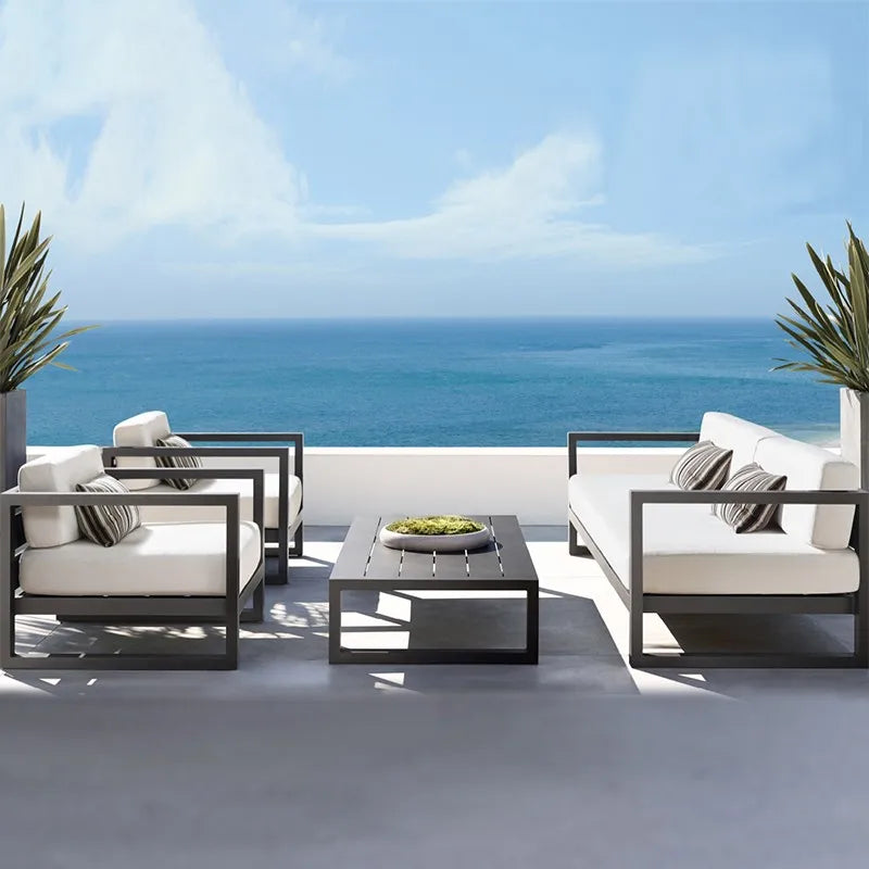 Outdoor sofa balcony Aluminum alloy open-air balcony Corner double three outdoor lazy courtyard Sunscreen rattan leisure