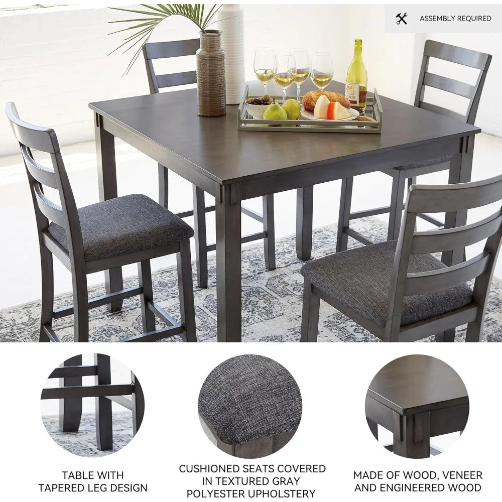 Signature Design by 5 Piece Dining Room Set, Includes Table & 4 Ladderback Barstools, Wood, Gray