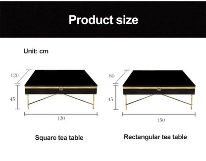 Luxury modern Italian design black glass stainless steel high-grade metal coffee table living room furniture gold coffee table