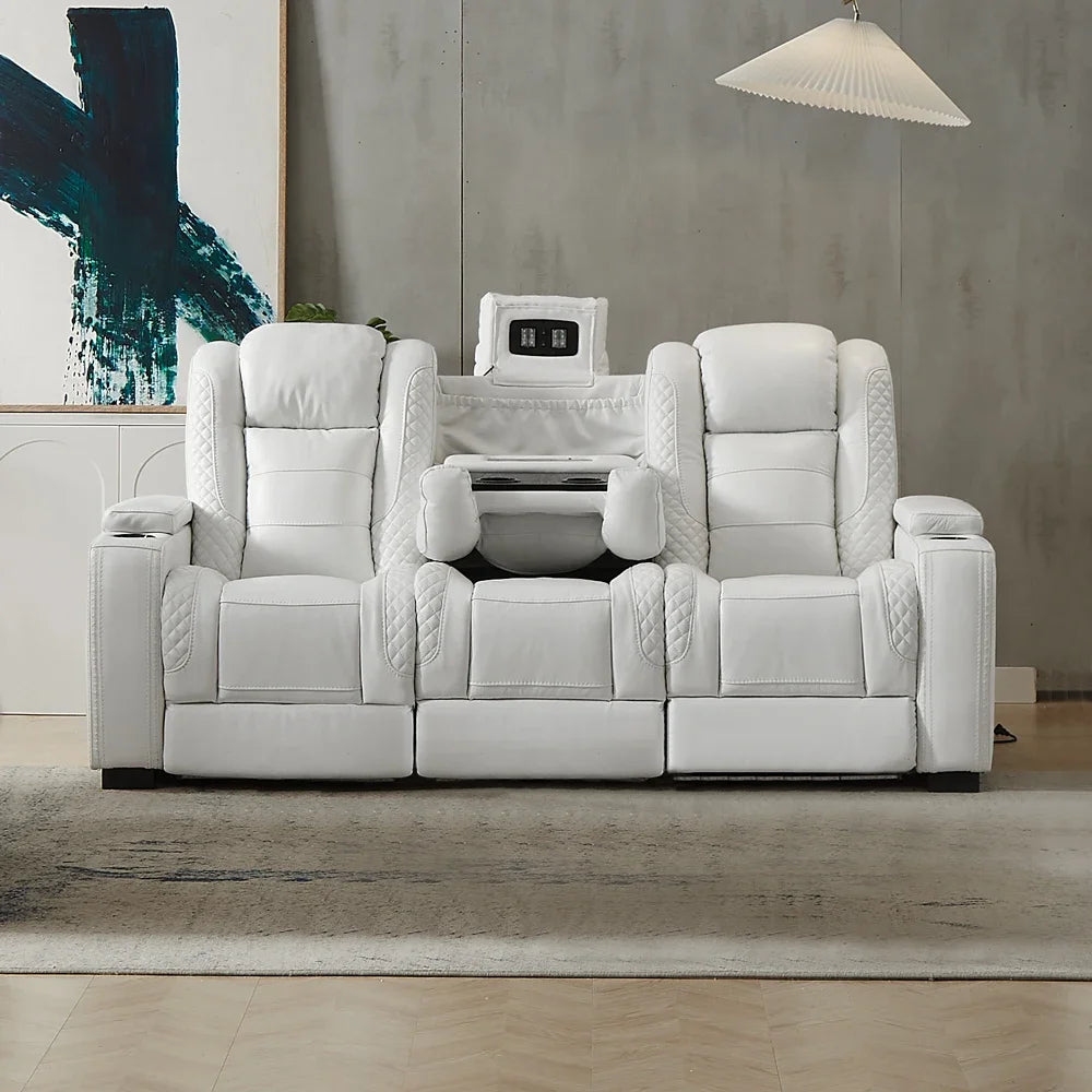 Furniture Smart Home Electric Power Recliner Genuine Leather VIP Home Theater Sofa For Bedroom & Living Room USB LED Cool Cup