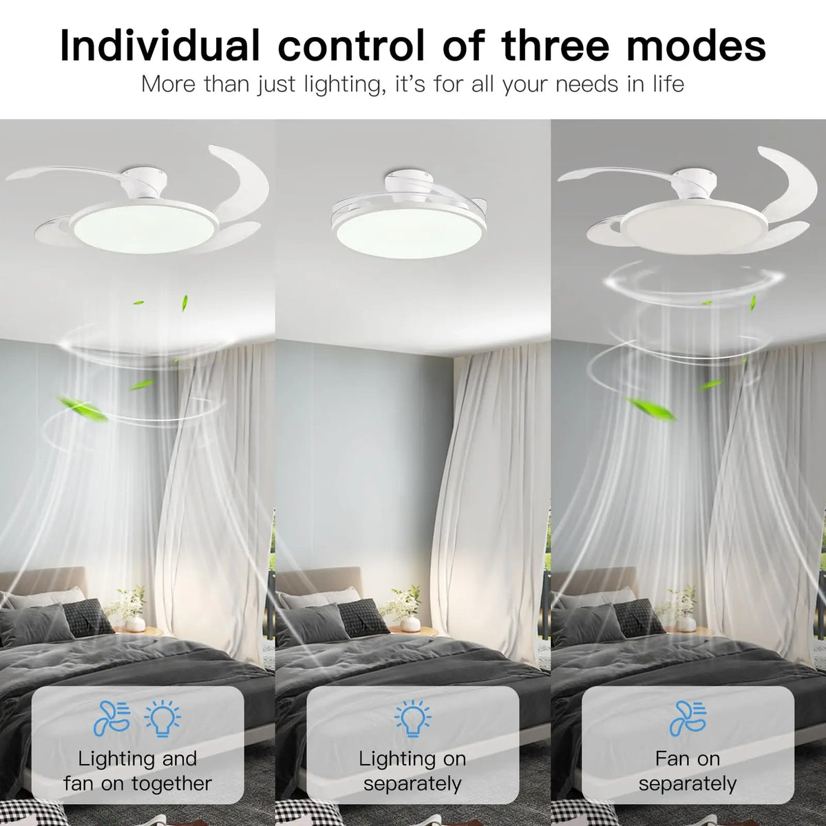 Modern Ceiling Fan Sealing Fan Led Lighting Silent Invisible Blade Lamps Suitable for Living Room Dining Room Study Kitchen