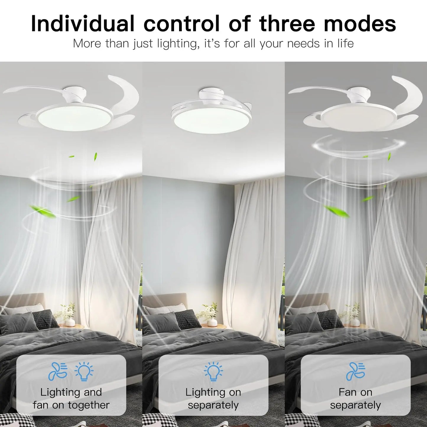 Modern Ceiling Fan Sealing Fan Led Lighting Silent Invisible Blade Lamps Suitable for Living Room Dining Room Study Kitchen