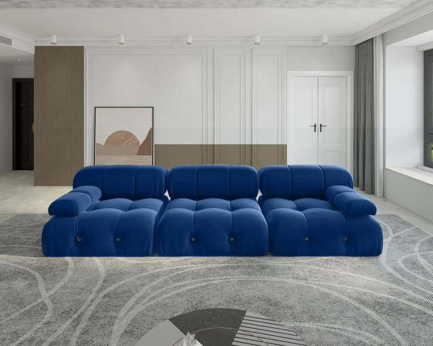 Nordic Sofa 138" Convertible Modular Sectional Couch, U-Shaped Minimalist Velvet , Mid-Century Modern Comfy