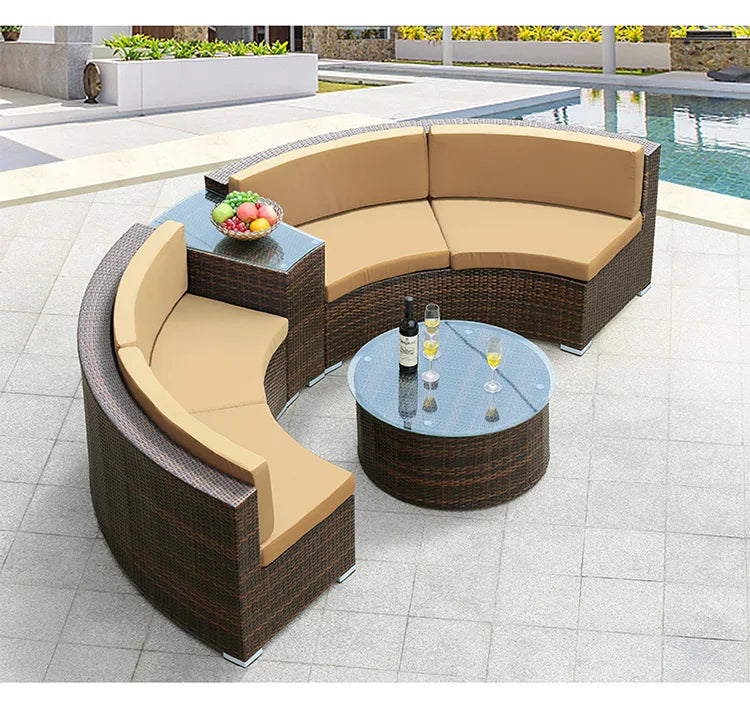 Outdoor round rattan sofa combination curved living room sofa
