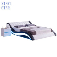 Leather Bed Furniture Master Bedroom Double Bed, Nordic, Simple Multifunctional Soft Bag Bed Smart Bed With LED Light Outlet