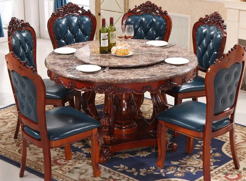 -Round Dining Table With Rotating Centre European Style Dining Table Set Carved Luxury Dining Table