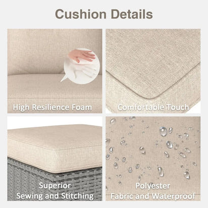 7 Pieces Rattan Sofa - Outdoor Furniture Patio Conversation Set with Swivel Rocking Chairs, Coffee Table & Ottomans for Backyar