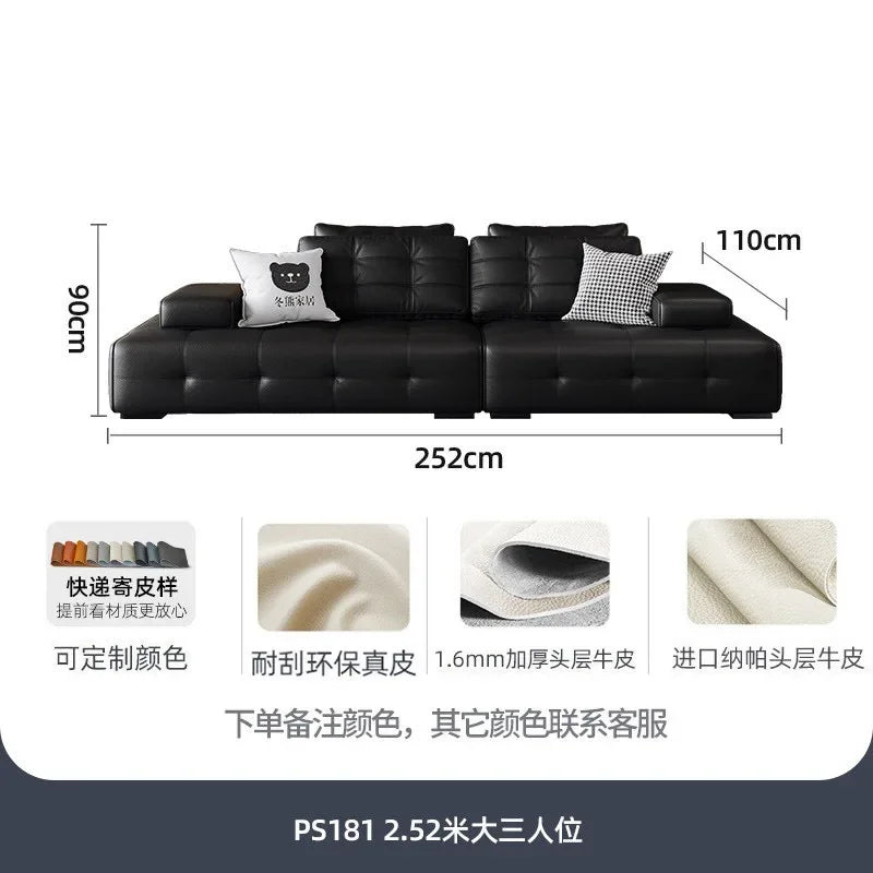 Italian minimalist first-layer cowhide sofa villa living room large apartment high-end all-leather Lawrence sofa