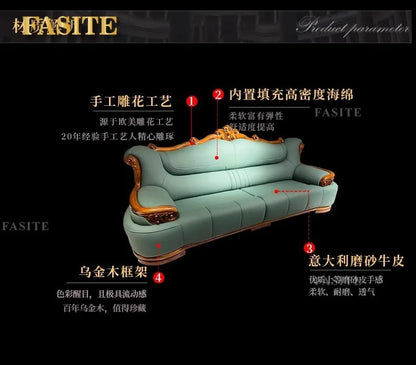 New Chinese-style simple ebony leather sofa luxury villa living room size apartment solid wood furniture corner combination