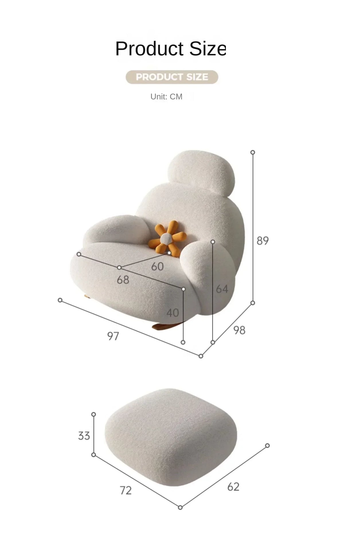 Nordic Bedroom Creamy Velvet Rocking Lounge Chair,living Room Balcony,rotatable Single Person Large White Bear Leisure Chair