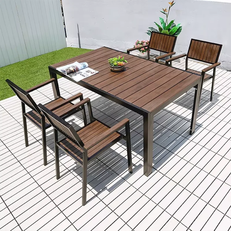 Metal Backyard Table Outdoor Table Garden Table Large 150cm Patio Table Wood-plastic Waterproof Table Room Kitchen Hotel Terrace