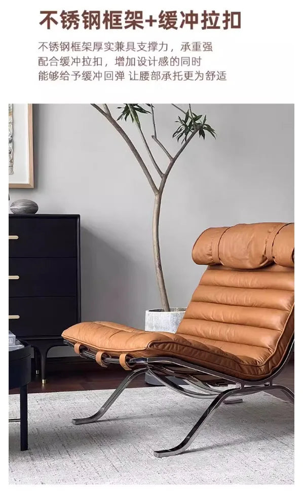 Leisure chair living room high-end retro recliner medium antique stainless steel sofa chair comfortable