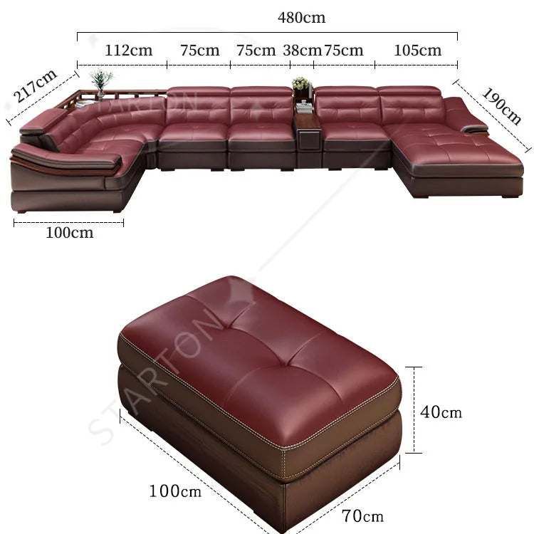 Contemporary Genuine Leather Sectional Sofa Sets Luxury Living Room Furniture for Home and Hotel Modern Design