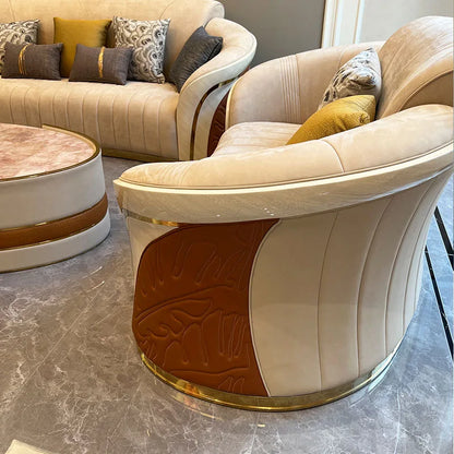 Italian light luxury exclusive villa living room leather sofa post-modern design large apartment high-end