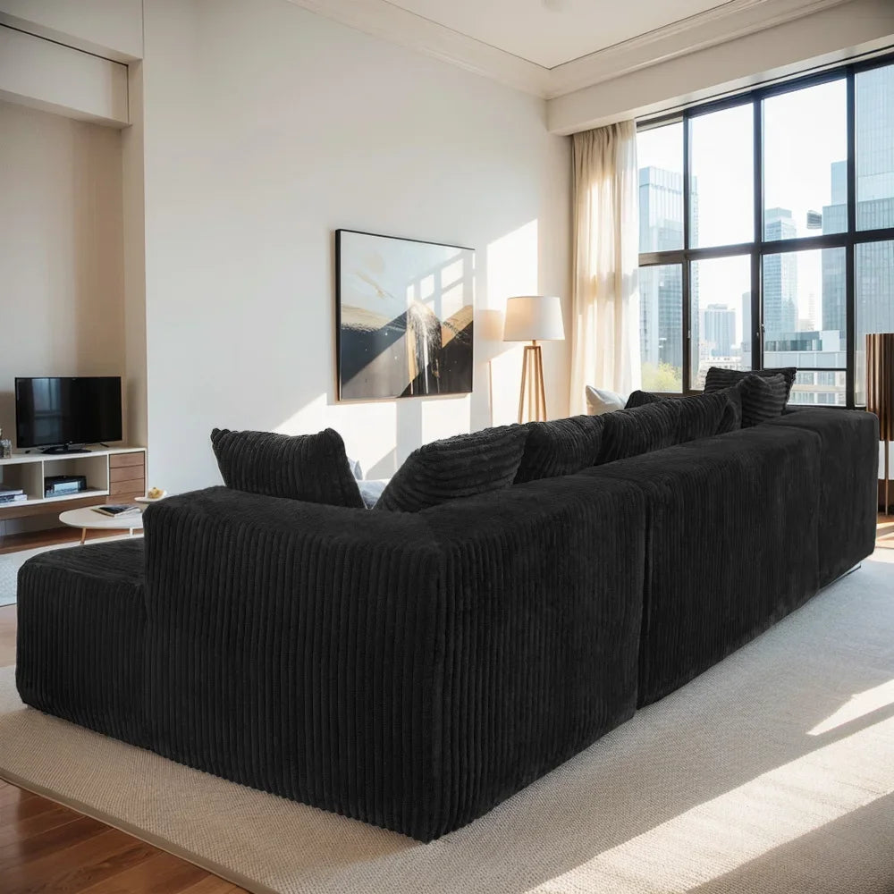 Customizable U-Shaped Sectional Sofa,130-inch 4-Seater Chaise Lounge with Striped Corduroy Fabric  Customizable Living Room or B